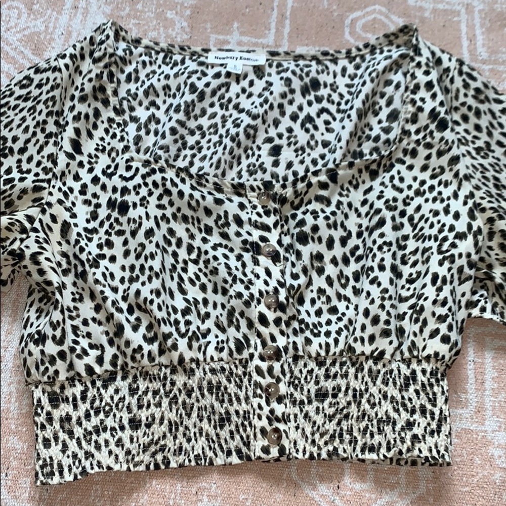 Cheetah Print Button Up Crop Top Flowy Arms